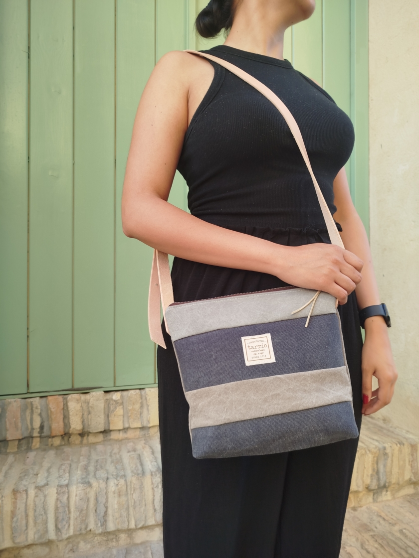 Bandolera rayas gris y azul